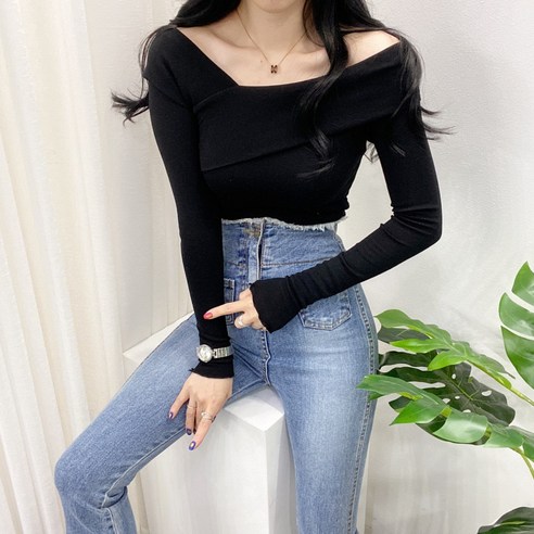 스트릿제이 슬림 알프 사선 오프 긴팔 티셔츠