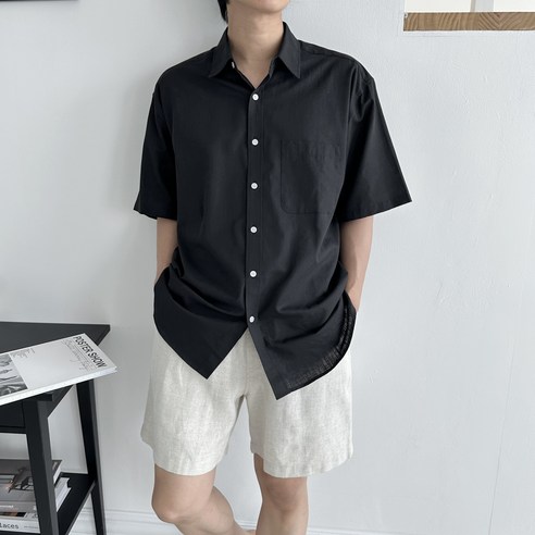 오버핏 블랙 셔츠 데일리 여름 반팔 긴팔 40수 면100% 여름남방