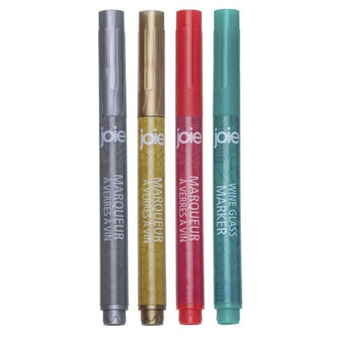joie 와인글래스 마커 사인펜 4종 세트, 1개, Grey + Yellow + Red + Green