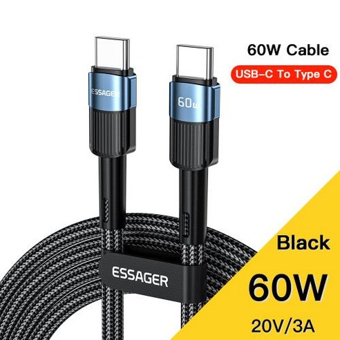 Essager 100W USB 유형 C-USB C 케이블 USB-C PD Macbook 용 고속 충전 충전기 와이어 코드 Samsung Xiaomi Type-C USBC 케이블 3
