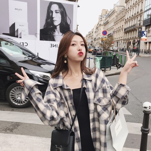여성용 루즈핏 체크 셔츠