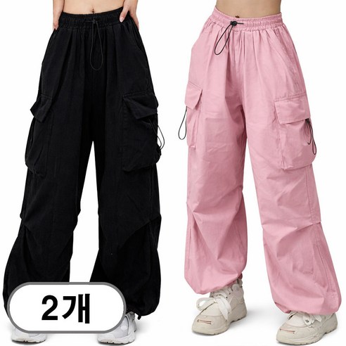 차쿠 1+1 남녀공용 와이드 카고팬츠 통바지 와이드 바지 캐주얼 밑단 조걸 스톱퍼