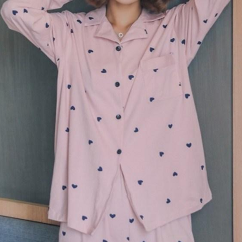 스판 하트 여성 잠옷 긴팔 파자마 세트