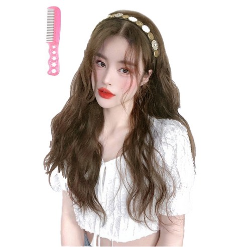 가발위드 긴머리 히피 웨이브 머리띠 가발+가발전용빗1개+세트, 콜드브라운