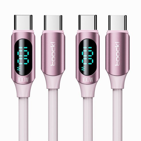 TOOCKI 알루미늄 합금으로 디스플레이 C-C 100w 고속 충전케이블, 1m, 핑크, 2개