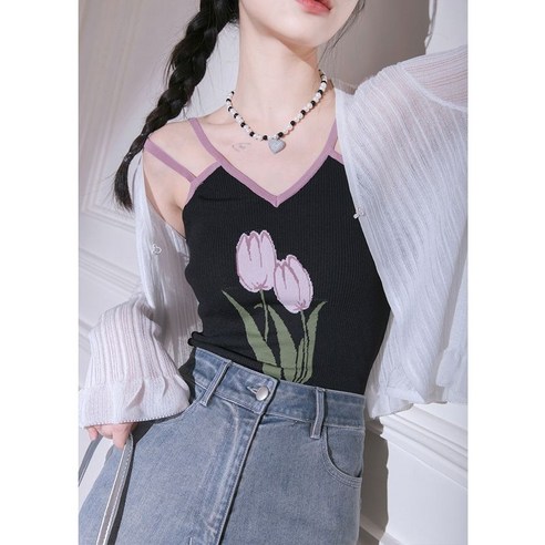 신형 봄가을 장침 뜨개질 코트 출타 작업복 브이넥