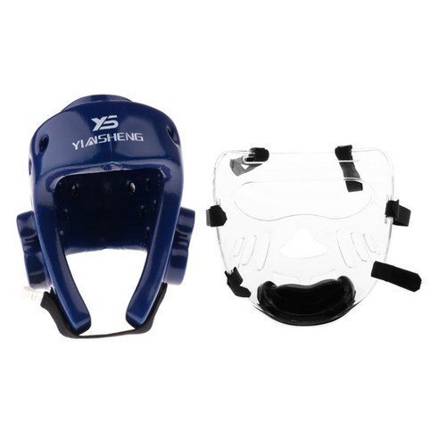 무술 헤드 기어 헤드 보호 페이스 마스크 가라테 쿵푸 태권도 스파링 헬멧, 블루 L, 스폰지 PVC