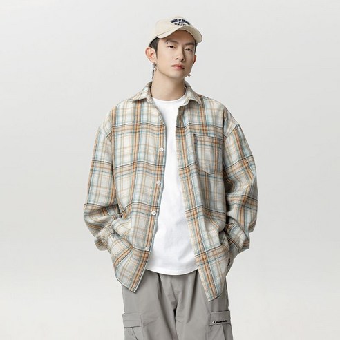 유루 남성용 포켓 체크 카라 셔츠 / MC7140