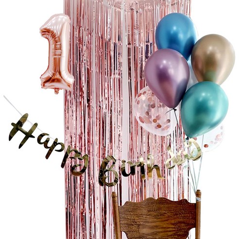 e베이비랜드 생일파티 4종세트 _ 파티용품, 생일파티 4종세트(메탈크롬)_숫자풍선(로즈골드)_1