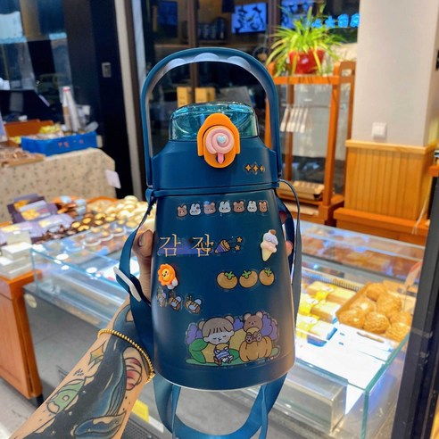 ZZJJC 여성 뷰티 텀블러 대용량 주전자 물컵 빨대컵 배컵, 950ML, 푸른 색
