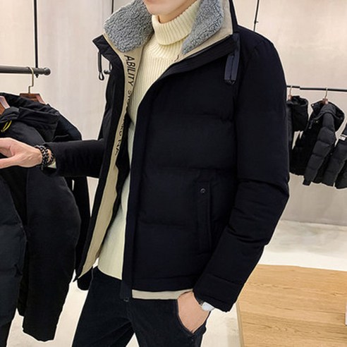 남자 겨울 웰론 숏 패딩 점퍼 심플 집업 자켓