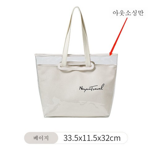 ZZJJC 투명 대용량 건습 분리 휴대용 젤리백 여성 워터프루프 의류수납가방 여행가방봉지를 바치다, 화이트(단일PVC케이스)