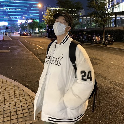 DF 겨울 대비 색 문자 야구 의류 면화 패딩 코트 남성 패션 브랜드 면화 패딩 재킷 느슨한 차가운 코트