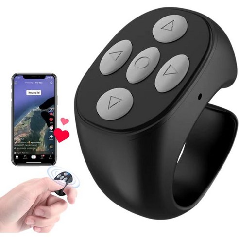 Fingertip Wireless Bluetooth Remote Control 2025 New Scrolling Ring for TikTok Scroller Page Turne, Black