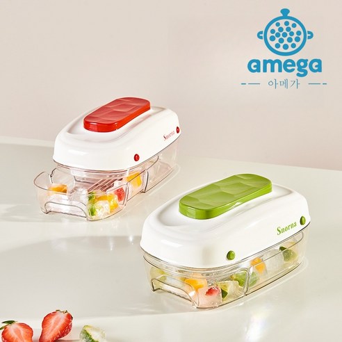 AMEGA 원터치 서랍형 얼음 트레이 32구, 레드, 4개