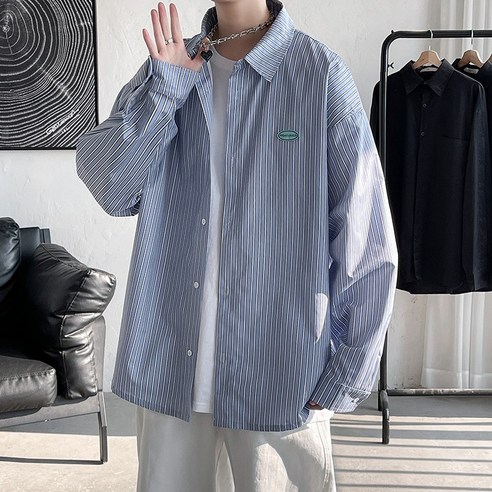 DFMEI Label 스트라이프 셔츠 남성 긴팔 세련된 대형 고급 스타일 셔츠 잘 생긴 디자인 틈새 캐주얼 셔츠