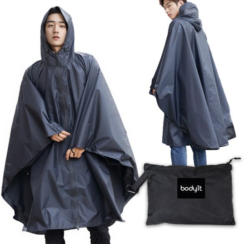 바디잇 판초 우의 우비 비옷 레인코트, 블랙, 1개
