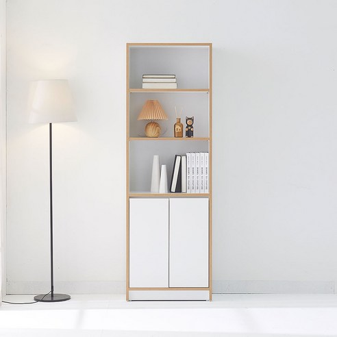 디셈버 인테리어 거실 슬림 전면 서재 도어 수납 5단 책장 600, 화이트