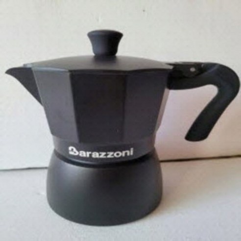 모카포트(MOKA)BARAZZONI DELUXE무광블랙3CUPS 1903년 개발한 이탈리아명장 인증품/중량:321g 12*10cm스페셜티모카50g증 /받침대 FREE프로모션, 1개