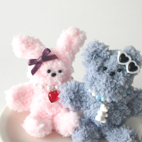 [1+1세트] LOGRO 모루인형 키링 만들기 세트 DIY 키트 [모든 재료 포함], [브라운+베이지]+[연핑크+더스티블루], 1개