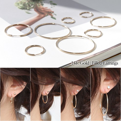 여성용 14K 골드필드 링 귀걸이 16mm JT148