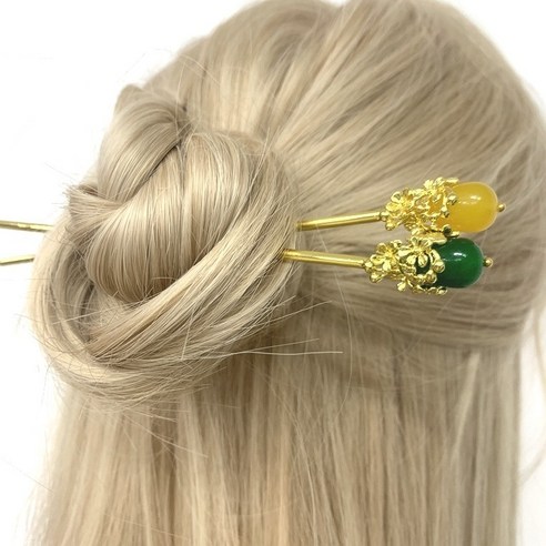 신박한 원석 플라워 비녀 2컬러 혼주 한복 뒤꽃이 헤어 악세서리