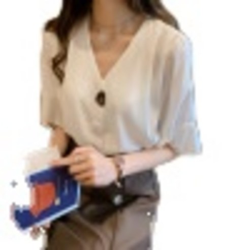 ANKRIC 쉬폰블라우스 여름 패션 한국 버전 V 넥 쉬폰 셔츠 여성 느슨한 매우 요정 코트 외국 스타일 짧은 소매 셔츠 조수