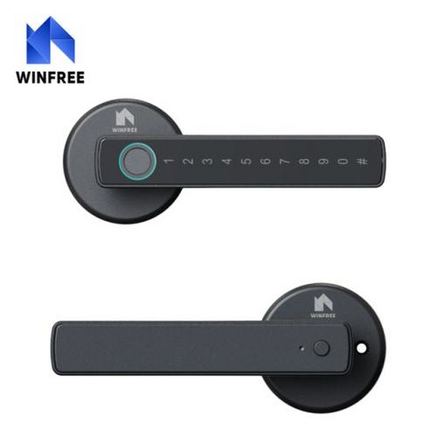 WINFREE 스마트 지문 잠금 장치 – 투야 블루투스, 패스 코드 및 카드 기능 탑재, 나무 문짝 용 침실 키리스 엔트리, 알렉사 및 구글 어시스턴트 호환, 1개 투자자산운용사패스코드