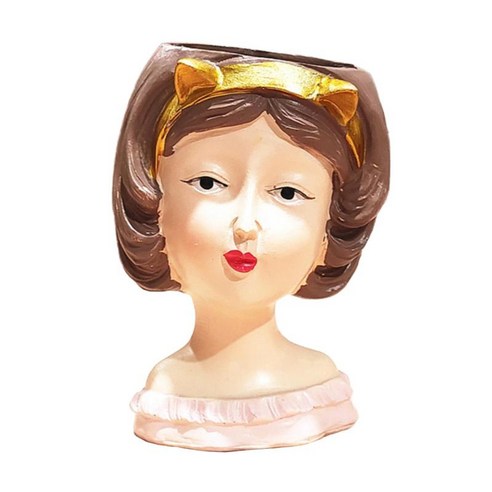 작은 수지 여성 흉상 꽃병 식물 용 배수 구멍이있는 즙이 많은 냄비 가정용 농가 현관 액세서리 용 화분, C
