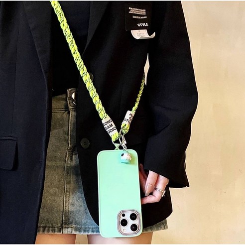 두리안나 어깨가 아프지 않는 휴대폰 스트랩 로프 목걸이줄(잘안찢어지는 옥스포드 태그홀더), 1개, 형광 옐로우(포챠코)