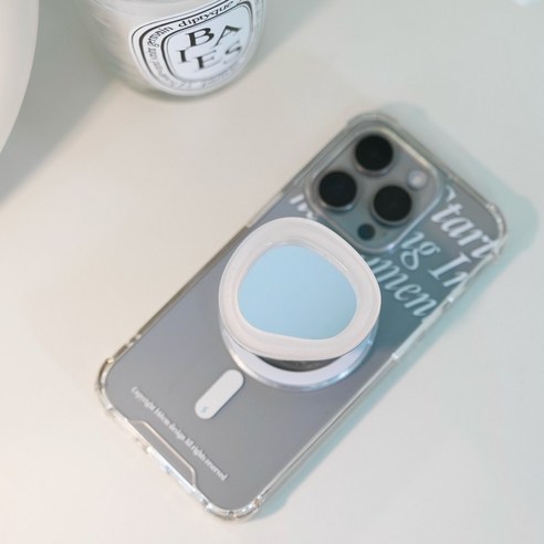 [맥세이프 미러톡] 조약돌 . 아이폰 갤럭시 거울 스마트톡 폰거치대 제작, 투명, 베이지, 1개