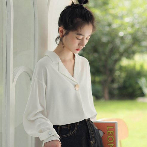 SU 새로운 한국어 스타일 소금 시리즈 화이트 칼라 셔츠 여성의 디자인 감각 작은 바다 기질 봄과 가을 긴 소매 셔츠
