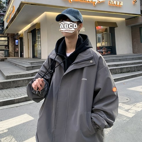 가짜 두 조각 남성 자켓 봄 가을 패션 브랜드 스트리트 Ins 홍콩 스타일 의류 가을 한국어 스타일 유행 느슨한 자켓
