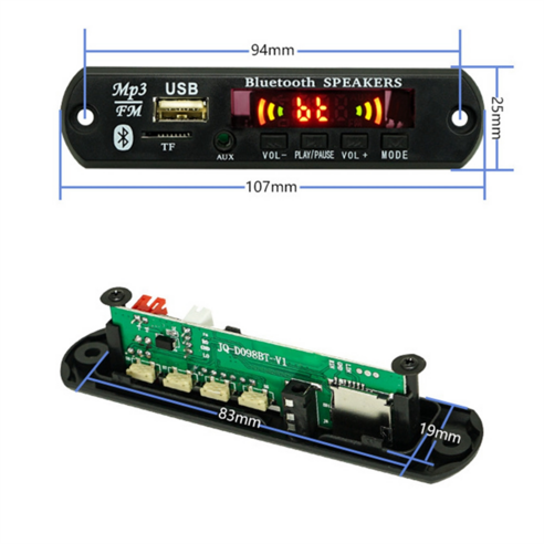 USB MP3 모듈 블루투스 12V MP3 WMA 디코더 보드 오디오 모듈 FM AUX USB TF 라디오 자동차 원격 음악 스피커, 검은색