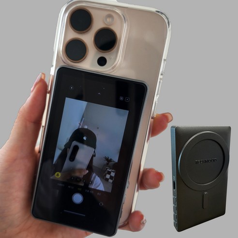 테크무드 무선 셀카 모니터 맥세이프 자석 후면 미러링 셀피 뷰파인더 스크린 촬영 브이로그