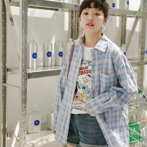 DFMEI 작은 신선한 복고풍 격자 무늬의 긴팔 셔츠 여성의 디자인 감각 틈새 다목적 한국식 서양