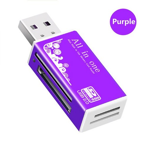 카드리더기USB 2.0 올인원 멀티 메모리 카드 리더 마이크로 SD/TF M2 MMC SDHC Duo, 02 Purple