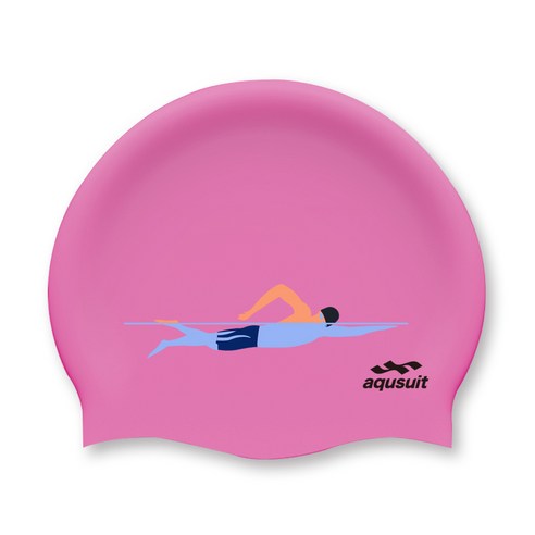 국내생산 아퀴스트 디자인 수영 모자 실리콘 수모, 스위밍맨, 핑크, 1개