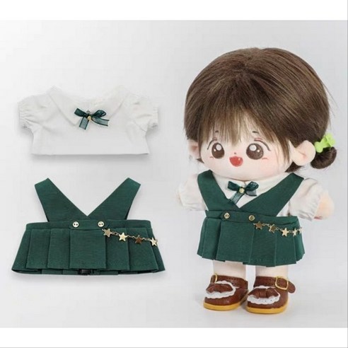 모카돌 20cm 솜인형 옷 오버롤 원피스 블라우스 2종세트, 그린, 1개