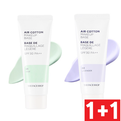 (1+1)(무료배송)더페이스샵 에어코튼 메이크업 베이스 35g(SPF30), 1개, 민트+민트