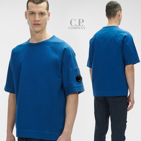 CP컴퍼니 22FW HEAVY 저지 가먼트다이 렌즈 반팔티 BK