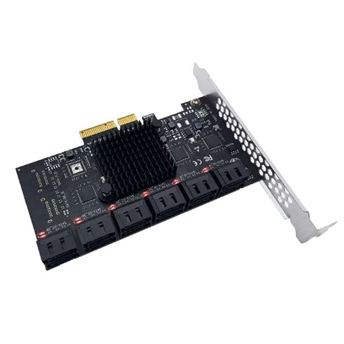 Xzante 12 포트 SATA 확장 카드 PCI-E 4X - SATA3.0 6G 하드 드라이브 데스크탑 PC 마이닝(표시등 포함), 검은 색