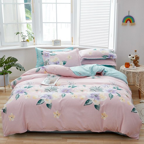 침대 시트 이불 커버 북유럽 싱그러운 마모 4종 세트 침대 시트 3종 세트 침대용품, 꽃의 아름다움-가루