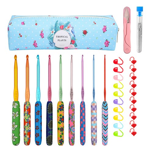 9 조각 후크 바늘 후크 2-6mm DIY 공예 선물 세트, 부드러운 도자기, 여러 가지 빛깔의