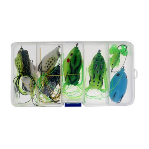 8pcs 실물 같은 개구리 미끼 Topwater 낚시 미끼 크랭크 베이트 후크 태클 상자, 18x9x3cm, 무작위, 고무
