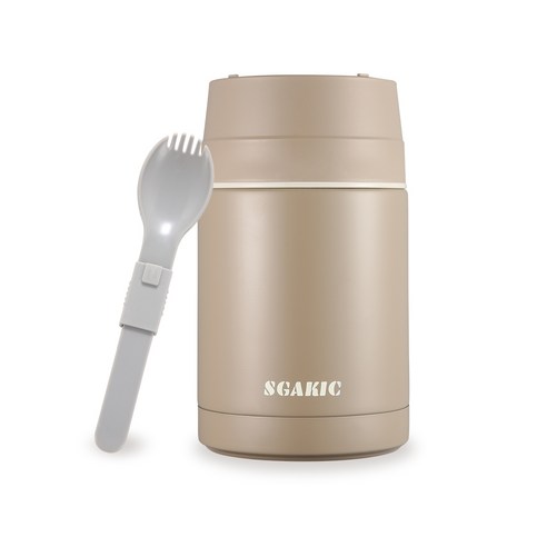 SGAKIC 직장인 보온보냉 도시락통 스텐 대용량 진공 죽통 숟가락 세트, 브라운 1000ML, 1개