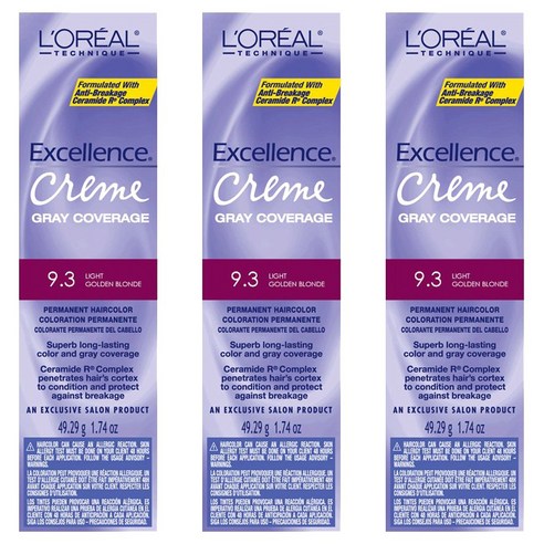 로레알 엑셀런스 크림 그레이 커버리지 49.29g, 9.3 Light Golden Blonde, 3개