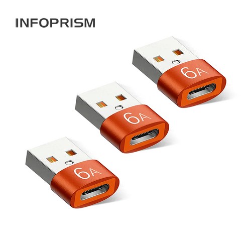INFOPRISM / 6A 120W PD USB C타입 - A타입 변환 젠더 (OTG), 3개, B / 오렌지, 20mm