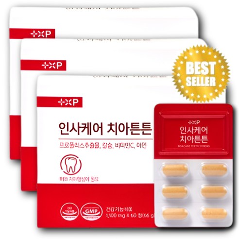 인사케어 프로폴리스 고함량 플라보노이드 20mg 칼슘 치아튼튼, 3개, 60정