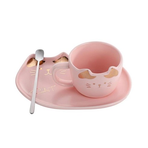 크리 에이 티브 세라믹 컵 귀여운 고양이 모양 커피 우유 낯 짝 여자 차 컵 200ml, 분홍, 8.7x6cm